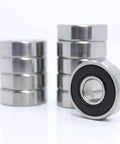 Half Inch Bore R8-2RS Double Sealed Ball Bearings For Electric Motors, Wheels, Home Appliances, And Garden Machinery, Inner.5 Inch, Outer 1.125 Inch, Width.3125 Inch, ABEC3 Precision, 10 Pack Donepart, showing stacked and single arrangement