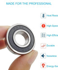 Close-up of 10 PCS R8-2RS Double Rubber Sealed Roller Ball Bearing 1/2 Inch Bore held by hand with durability and efficiency features
