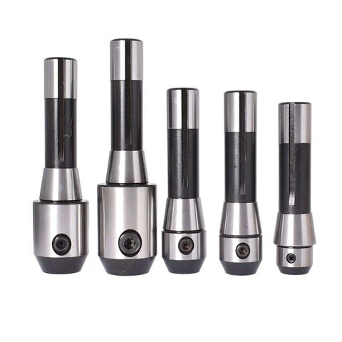 Five Piece R8 End Mill Holder Set With One Quarter Three Eighths One Half Five Eighths And Three Quarters Diameters Premium Alloy Forged Tool Steel Smooth Face Arbor Precision Ground Adapter For Bridgeport Type Milling Machines