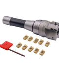 R8 Shank Face End Mill Arbor Kit With 7/16-20UNF Thread, 400R-50-22-4T 50mm 4-Flute Cutter Bore 22mm, Includes 10 APMT1604 Inserts And T15 Wrench