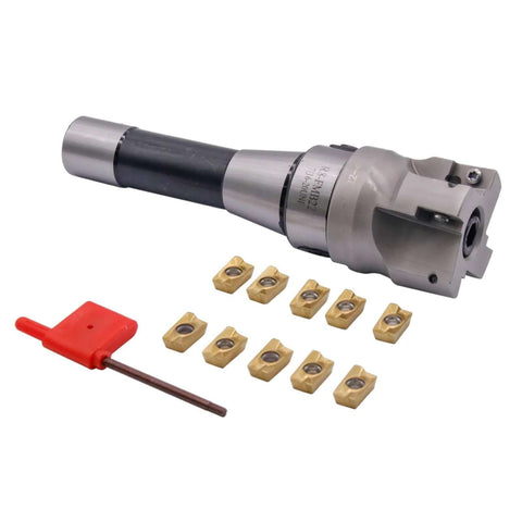 R8 Shank Face End Mill Arbor Kit With 7/16-20UNF Thread, 400R-50-22-4T 50mm 4-Flute Cutter Bore 22mm, Includes 10 APMT1604 Inserts And T15 Wrench