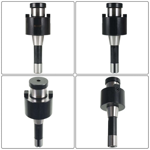 R8 Face Mill Holder With 1-1/4 Inch Arbor 7/16-20UNF Drawbar Thread Shell Mill Arbor, front and side views displayed.