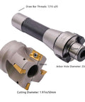 R8 Shank Face End Mill Arbor Kit With 7/16-20UNF Thread, 400R-50-22-4T 50mm 4-Flute Cutter Bore 22mm, visible components