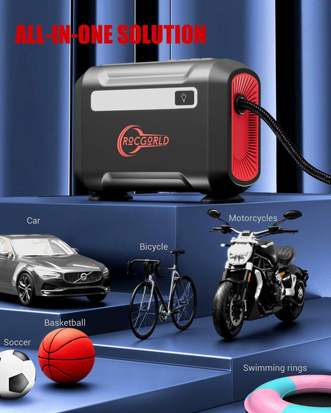 R8 Tire Inflator Portable Air Compressor 12V DC With Large Dual Digital Screen for car, bike, motorcycle, and ball inflation