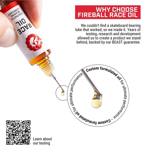 Race Oil Bearing Lube For Skateboards Longboard Bearings Inline Skates High Speed Friction Reducing Lubricant shown with needle applicator.