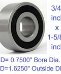 Radial Ball Bearing, Double Sealed, 0.7500" Bore Dia., 1.6250" Outside Dia. - VXB Ball Bearings