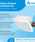Radiance 80 CFM Exhaust Bathroom Fan With Quiet Operation And Built In Thermostat Heater, Energy Efficient Brushless DC Motor Delivers Ultra Low Noise And Long Lifespan From Delta Breez, side view