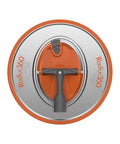 Top view of Radius360 Round Sanding Tool With Interchangeable Center Hub 9 Inch, showing orange and gray handle and hub design.