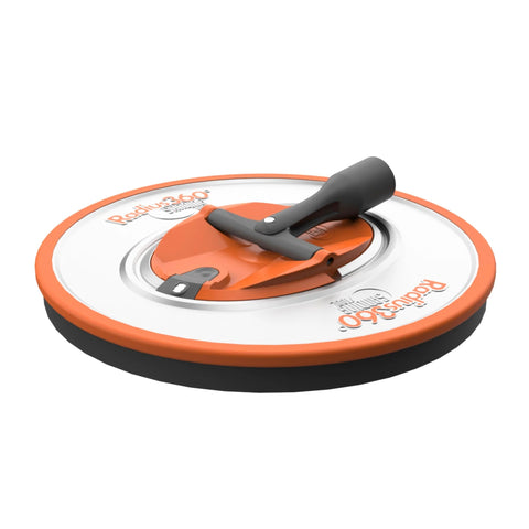 Radius360 Round Sanding Tool With Interchangeable Center Hub 9 Inch, side view displaying handle and round pad
