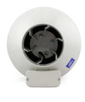 Ultra Quiet Radon Mitigation Fan For 4 Inch Duct RP140 With Energy Efficient Water Hardened Impeller And Thermally Protected Motor Meets Electrical Code For Residential And Commercial Use In Attics Basements And Crawlspaces RadonAway, showing front view.