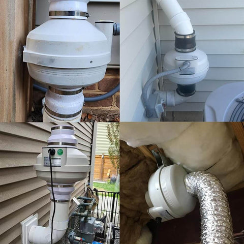 4 Inch Radon Mitigation Fan Installation Kit MIDCVFRUN with Inline Centrifugal Radon Fan, Rubber Couplers, and Air Pressure Indicator