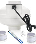 4 Inch Radon Mitigation Fan Installation Kit MIDCVFRUN with Inline Centrifugal Radon Fan, rubber couplers, and air pressure indicator