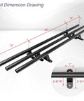 12 Foot Sliding Library Ladder Hardware Kit For Black Retractable Rolling Ladder With Braking Casters Adjustable Upright Position Max Load 300 Pounds No Ladder Included All In One Kit For Easy Weekend Installation, showing rail dimensions.