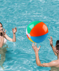 Two people playing with a 2 Pack Beach Balls, 20 Inch Beach Balls, Rainbow Color Pool Toys in a swimming pool.