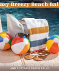 12-Pack 12“ Beach Balls - Bulk Classic Beachball Inflatable Swimming Pool Toys for Games Adults Kids Birthday Party Supplies Combo Set, Rainbow Color Blow Up Luau Decorations Favors Gifts (12"), beach setting with towel and flip-flops