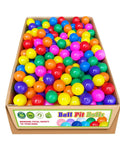 Cardboard box of colorful 500 Count Plastic Soft Plastic Ball Pits Balls Colorful Play Pits Balls for Pet Dogs Ball Pits 2.2" Large Phthalate Free Bpa Free Balls for Toddlers 1-3 Baby Kids