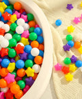 Ball Pit Balls for Toddlers - 50 Count Star Balls Different Shapes for Festival Indoor Outdoor, Party Decoration for Babies Kids (Rainbow) in a bowl