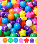 Colorful rainbow star and round ball pit balls for toddlers, 50-count, non-toxic, 2.2-inch for festival indoor outdoor party decoration.