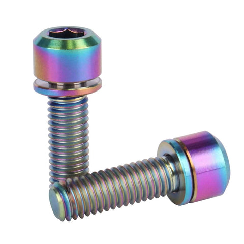 Colorful titanium hex screws, UHDFBDHF Titanium Bolt Hex Screw M5x16 18 20mm Stigma Chamfer Head Bolt with Washer for bicycles, rainbow finish