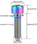 ✝️ UHDFBDHF Titanium Bolt M6x16 18 20mm Allen Hex Pillar Head for Bicycle Screw Pack of 4 (Ranibow, M6x20mm), dimensions shown