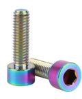 ✝️ UHDFBDHF Titanium Bolt M6 x 20mm Hex Bolt for Bicycle Screw Pack of 4, Rainbow finish, close-up view of two bolts.