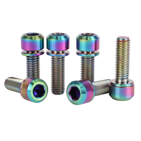✝️ UHDFBDHF Titanium Bolt Hex Screw M5x16 18 20mm Stigma Chamfer Head Bolt with Washer for Bicycle Stem Parts Pack of 6 (Rainbow, M5x16mm)