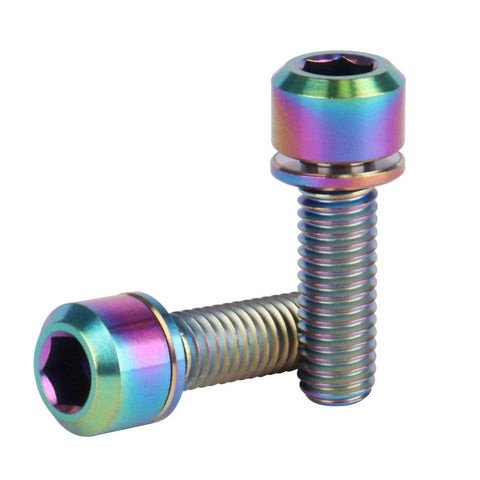 ✝️ UHDFBDHF Titanium Bolt Hex Screw M5x16 18 20mm with Washer for Bicycle Stem Parts Pack of 6, rainbow finish, chamfer head