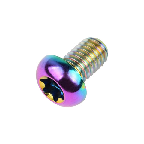 Rainbow titanium button head screw, Wanyifa Titanium Button Head Torx M5 M6 M8 x10 12 15 20 25 30 35 40mm for Bicycle Motorcycle Car Screw Pack of 6 (Rainbow, M6x10mm), close-up view