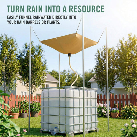 Heavy Duty Roof Leak Diverter Tarp Kit 5x5 Ft Waterproof Ceiling Rain Catcher With Drainage System for collecting rainwater outdoors