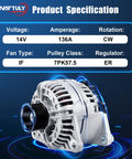 Alternator Replacement For Ram 1500 2500 3500 And Durango 2004 V8 5.7L 136Amp 12V CW 7-Groove Pulley ER IF