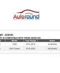 Compatibility chart for Front Wheel Hub And Bearing Assembly For Dodge Ram 1500 2012 2018 And Ram 1500 Classic 2019 2022