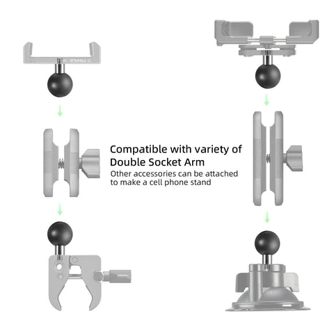 Diagram of Two Pack Ball Mount Adapters With One Inch Rubber And Stainless Steel Ball And One Quarter Twenty Threaded Post For RAM Mounts B Size.
