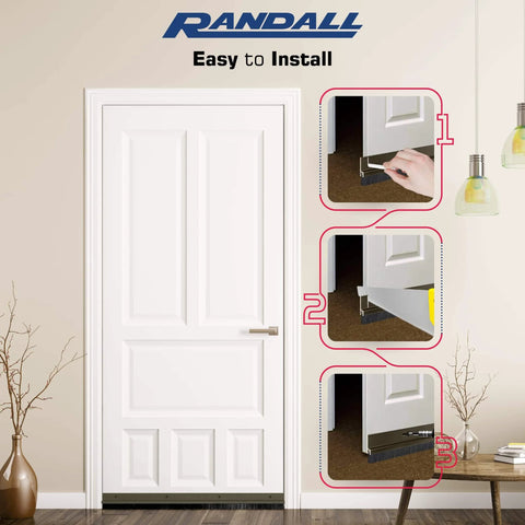 Installation of Randall Door Sweeps - Aluminum & Brush for Gaps Up to 1” with brown trim and black brush on white door