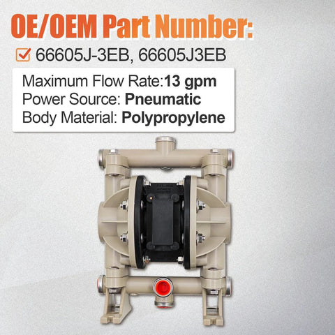 Raodelupe 66605J-3EB 1/2 Inch Plastic Diaphragm Pump front view showing polypropylene construction