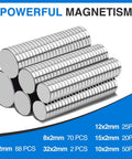 255 Pcs Rare Earth Neodymium Magnets Set In 6 Sizes, stacked silver magnets for crafts and organization.