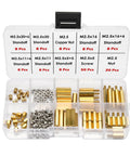 134 Pcs Raspberry Pi Standoffs M2.5 Spacers Screws Nuts Brass Kit With Box, organized in compartments, showcasing various standoffs and nuts.