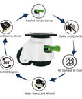 Diagram of Four Pack Leveling Casters With Ratchet Handle, Heavy Duty Adjustable Wheel Sets, 360 Degree Swivel Castors features.