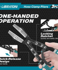 Hose Clamp Pliers Set 3 Piece Ratchet Hose Pliers For Automotive Fuel And Radiator Hoses Includes 8 Inch 10 Inch 12 Inch Pliers With Adjustable Opening Widths And Durable Storage Bag showing one-handed operation and locking ratchet mechanism