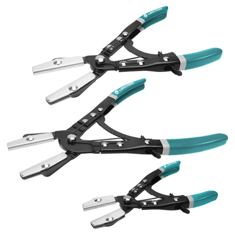 Hose Clamp Pliers Set 3 Piece Ratchet Hose Pliers For Automotive Fuel And Radiator Hoses Includes 8 Inch 10 Inch 12 Inch Pliers With Adjustable