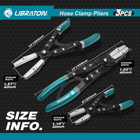 Hose Clamp Pliers Set 3 Piece Ratchet Hose Pliers For Automotive Fuel And Radiator Hoses Includes 8 Inch 10 Inch 12 Inch Pliers