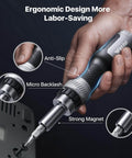 Person using 13-In-1 Ratchet Screwdriver Set With Built-In Bit Storage, showing anti-slip grip and magnetic feature during home repair.