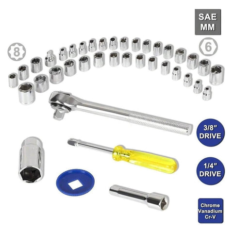 40 Piece Ratchet And Socket Set For Home And Car Repairs In A Portable Toolbox Case Made From Chrome Vanadium Steel With Mirror Finish