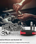 Beefy 259 Piece Tool Kit Do It All Set With Plastic Storage Toolbox And Portable Repair Box for home and car, shown with ratchet wrench and sockets.