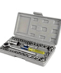 40 Piece Ratchet And Socket Set For Home And Car Repairs In A Portable Toolbox Case Made From Chrome Vanadium Steel With Mirror Finish