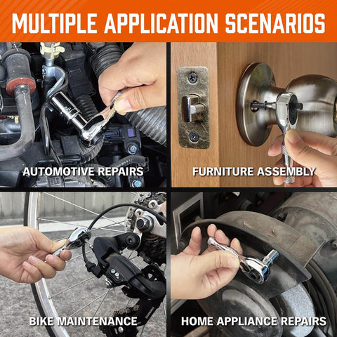 Stubby 1/4-Inch Ratchet Wrench Set With 90-Tooth Reversible Drive in use for car, furniture, bike, and appliance repairs