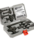 Master Ratcheting Gear Puller Set With 2 Ton And 5 Ton Units, Chrome Moly Steel Yoke Kit in open carrying case.