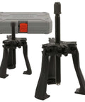 Master Ratcheting Gear Puller Set With 2 Ton And 5 Ton Units, Chrome Moly Steel Yoke Kit, close-up view with storage case