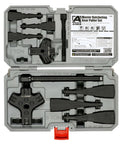 Master Ratcheting Gear Puller Set With 2 Ton And 5 Ton Units, Chrome Moly Steel Yoke Kit, indexing jaws visible in case