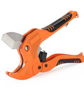 Ratcheting PVC Pipe Cutter for 1-1/4 in Pipes with Manganese Steel Body and Rubber Handle, side view on white background