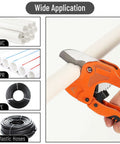 Ratcheting PVC Pipe Cutter for 1-1/4 in Pipes with Manganese Steel Body and Rubber Handle cutting plastic tubing